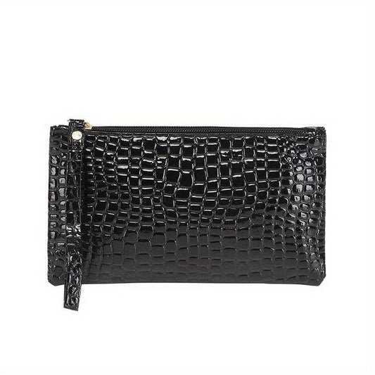 Crocodile Embossed Wallet Women's Clutch Purse Handbag With Wristlet