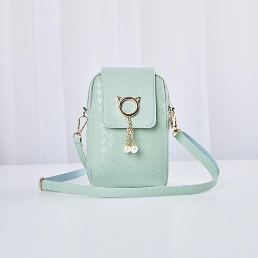 Minimalist Braided Shoulder Bag Zipper Solid Phone Bag Coin Purse
