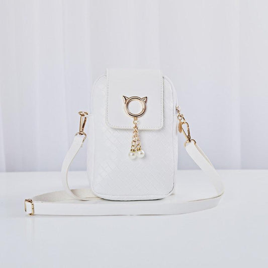 Minimalist Braided Shoulder Bag Zipper Solid Phone Bag Coin Purse