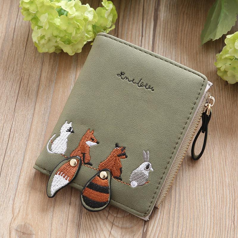 Fox Rabbit Embroidery Women Purse Short Wallet