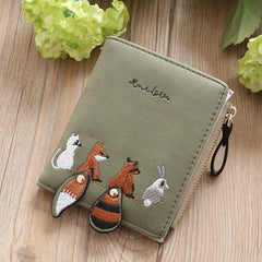 Fox Rabbit Embroidery Women Purse Short Wallet