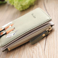 Fox Rabbit Embroidery Women Purse Short Wallet