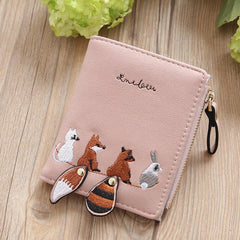 Fox Rabbit Embroidery Women Purse Short Wallet