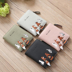 Fox Rabbit Embroidery Women Purse Short Wallet