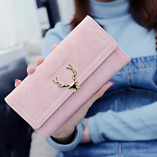 Vintage Trifold Wallet Women's Deer Decor Purse