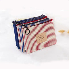 Zipper Canvas Coin Purse Plaid Striped Small Wallet
