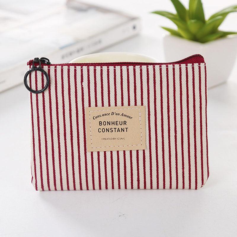 Zipper Canvas Coin Purse Plaid Striped Small Wallet