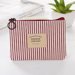Zipper Canvas Coin Purse Plaid Striped Small Wallet