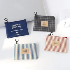 Zipper Canvas Coin Purse Plaid Striped Small Wallet