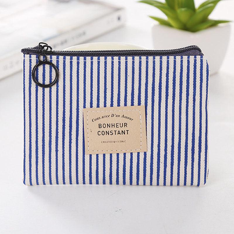 Zipper Canvas Coin Purse Plaid Striped Small Wallet