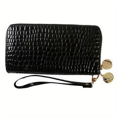 Crocodile Embossed Long Wallet with Double Zipper