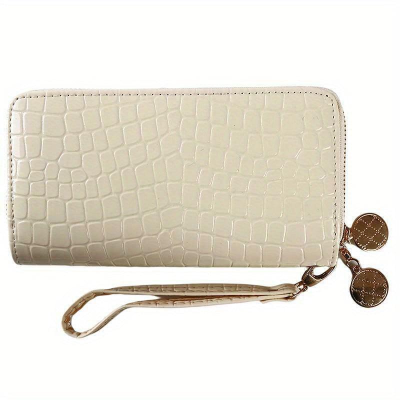 Crocodile Embossed Long Wallet with Double Zipper