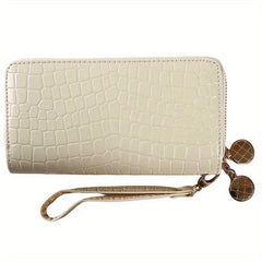 Crocodile Embossed Long Wallet with Double Zipper