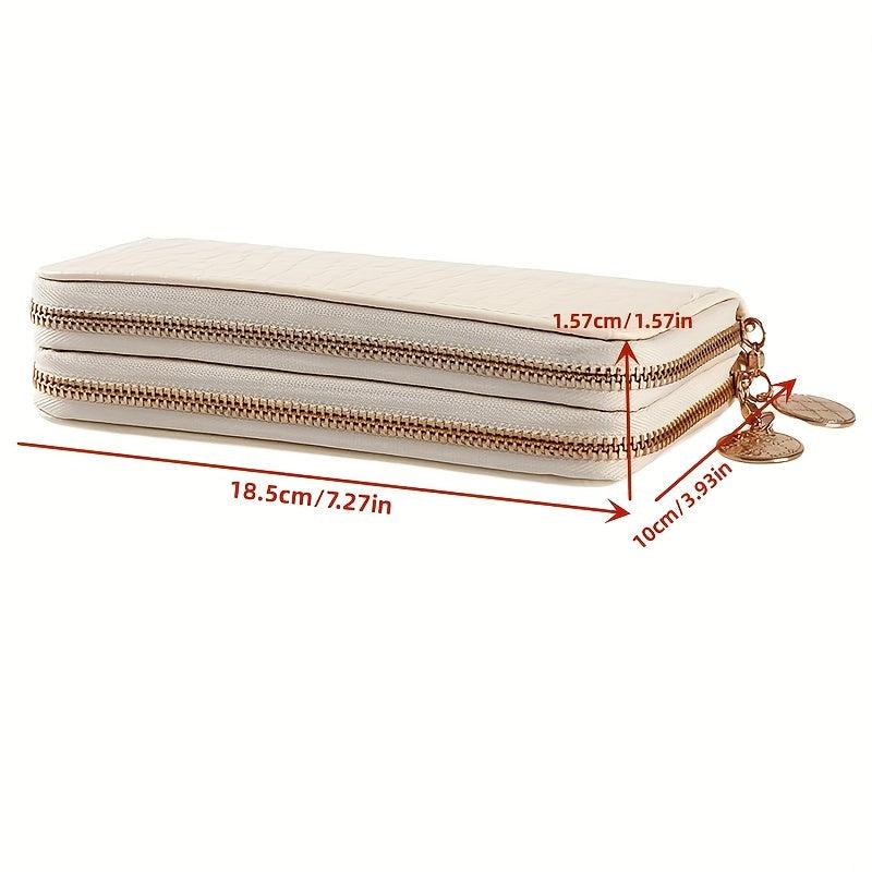Crocodile Embossed Long Wallet with Double Zipper