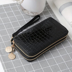 Crocodile Embossed Long Wallet with Double Zipper