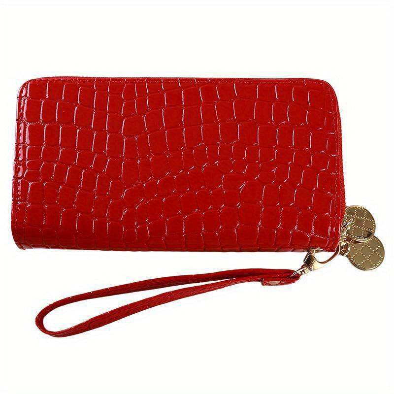 Crocodile Embossed Long Wallet with Double Zipper