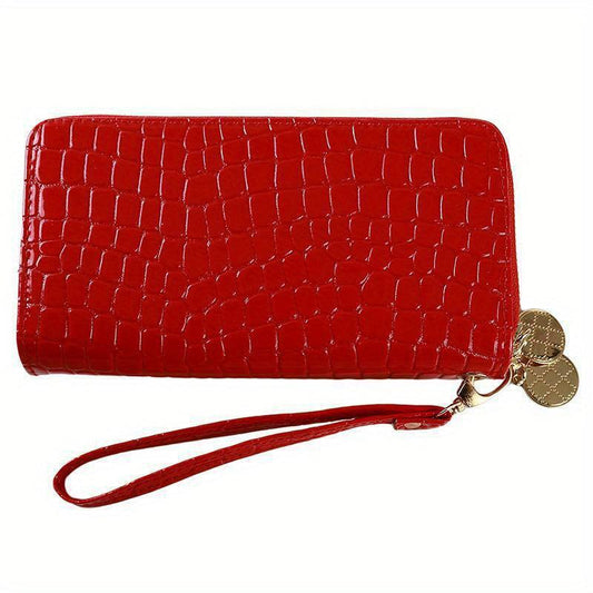 Crocodile Embossed Long Wallet with Double Zipper