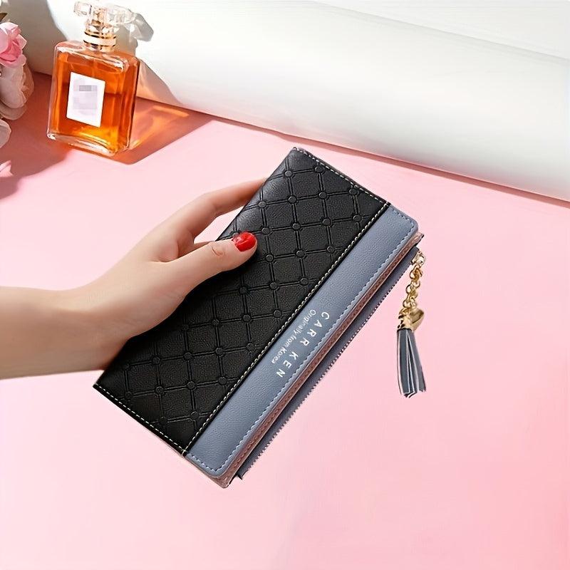 Colorblock Long Wallet Coin Purse Geometric Pattern Card Case