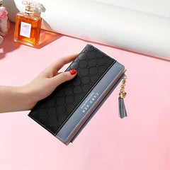 Colorblock Long Wallet Coin Purse Geometric Pattern Card Case