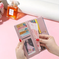 Colorblock Long Wallet Coin Purse Geometric Pattern Card Case