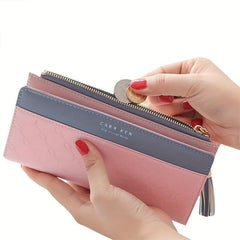 Colorblock Long Wallet Coin Purse Geometric Pattern Card Case