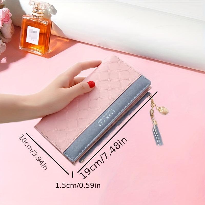 Colorblock Long Wallet Coin Purse Geometric Pattern Card Case