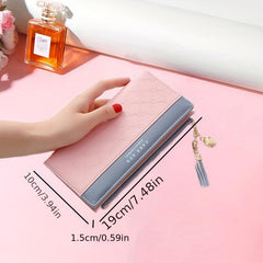 Colorblock Long Wallet Coin Purse Geometric Pattern Card Case