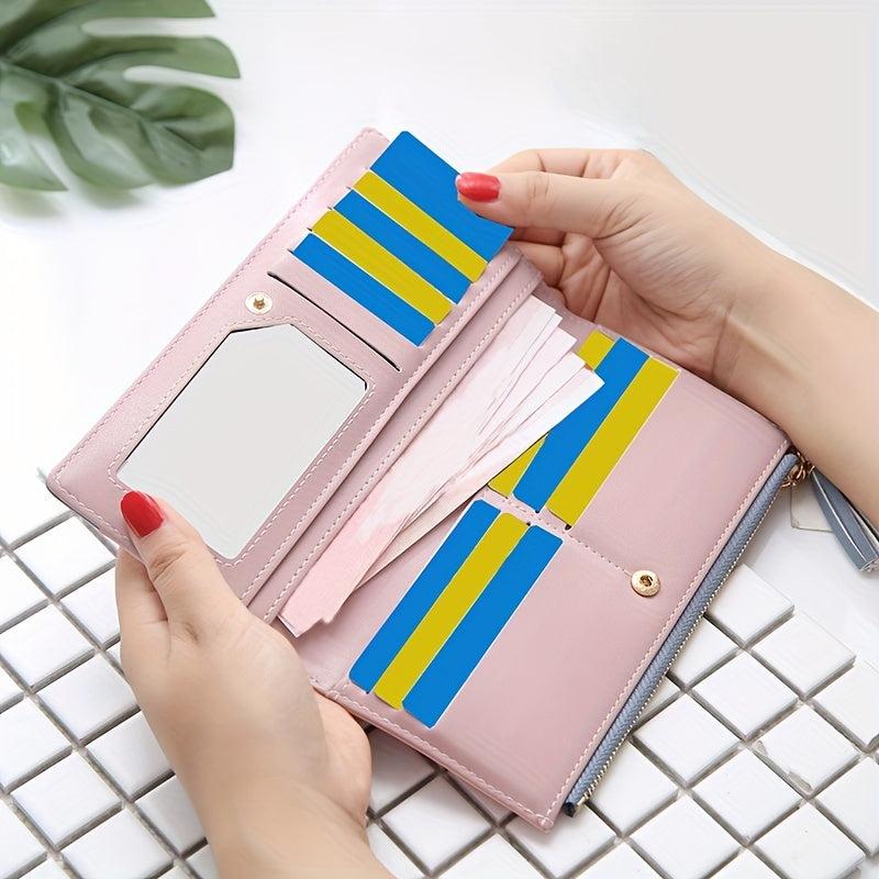 Colorblock Long Wallet Coin Purse Geometric Pattern Card Case
