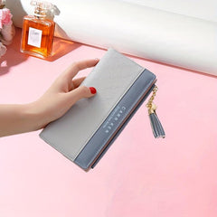 Colorblock Long Wallet Coin Purse Geometric Pattern Card Case