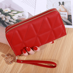 Quilted Double Zipper Clutch Wallet Long Coin Purse