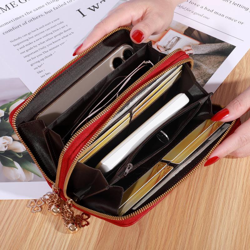 Quilted Double Zipper Clutch Wallet Long Coin Purse