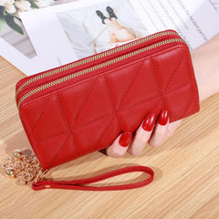 Quilted Double Zipper Clutch Wallet Long Coin Purse