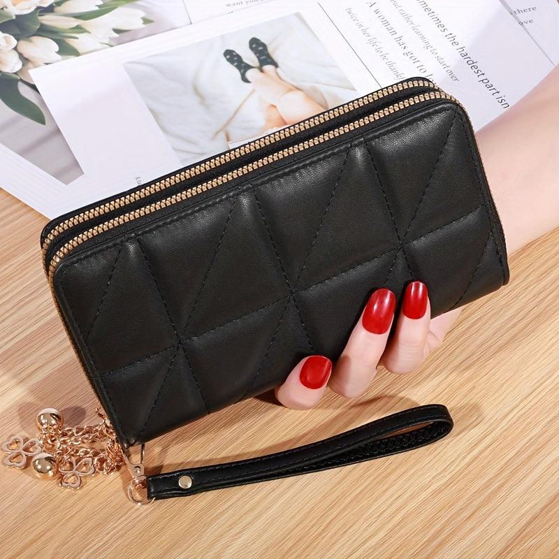 Quilted Double Zipper Clutch Wallet Long Coin Purse