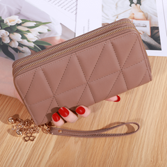 Quilted Double Zipper Clutch Wallet Long Coin Purse
