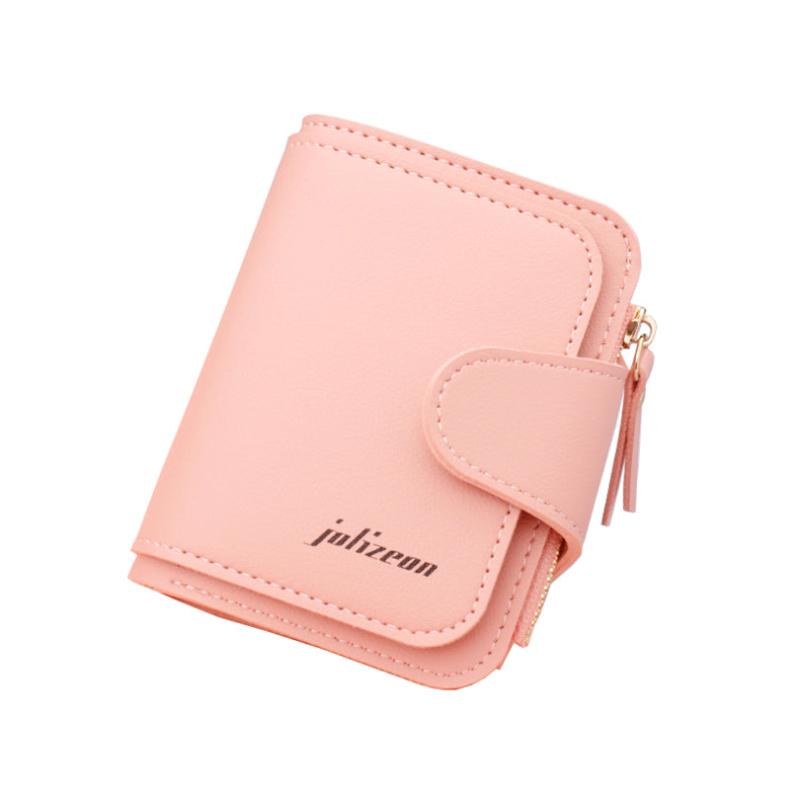 Compact Snap Button Faux Leather Wallet with Card Slots & ID Window