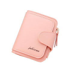 Compact Snap Button Faux Leather Wallet with Card Slots & ID Window