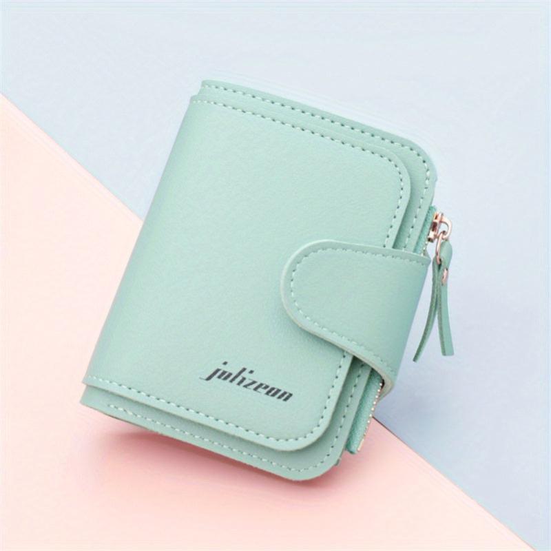 Compact Snap Button Faux Leather Wallet with Card Slots & ID Window