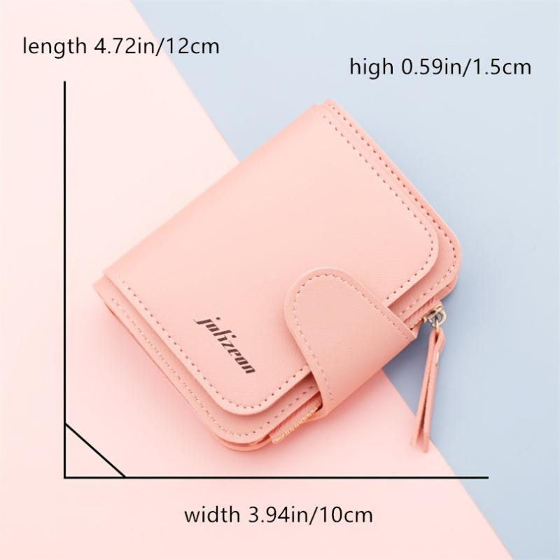 Compact Snap Button Faux Leather Wallet with Card Slots & ID Window