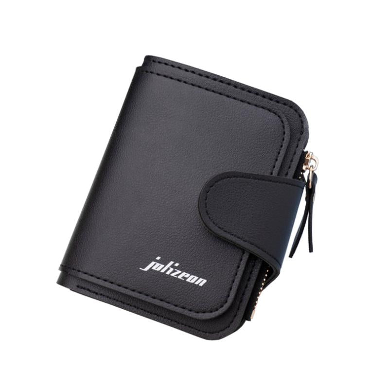 Compact Snap Button Faux Leather Wallet with Card Slots & ID Window