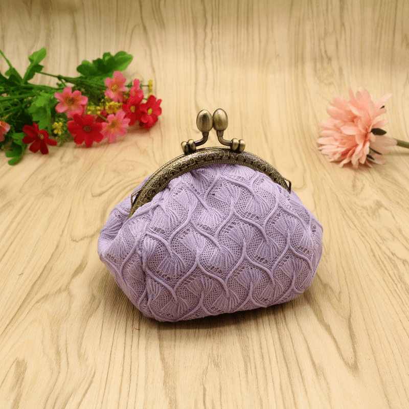 Vintage Knitted Coin Purse for Women Kiss Lock Wallets