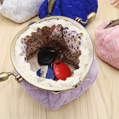 Vintage Knitted Coin Purse for Women Kiss Lock Wallets