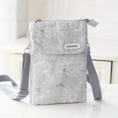 Leaf Print Phone Bag Adjustable Strap Zipper Shoulder Bag