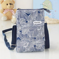 Leaf Print Phone Bag Adjustable Strap Zipper Shoulder Bag