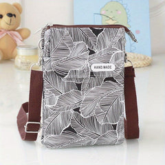 Leaf Print Phone Bag Adjustable Strap Zipper Shoulder Bag