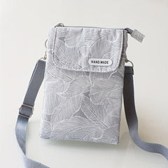 Leaf Print Phone Bag Adjustable Strap Zipper Shoulder Bag