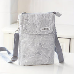 Leaf Print Phone Bag Adjustable Strap Zipper Shoulder Bag