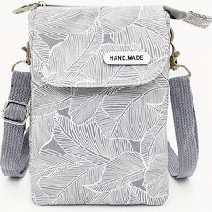 Leaf Print Phone Bag Adjustable Strap Zipper Shoulder Bag