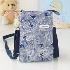 Leaf Print Phone Bag Adjustable Strap Zipper Shoulder Bag