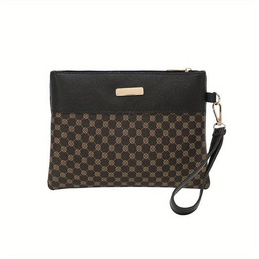 Geo Print Clutch Bag Stitching Wrist Bag Women's PU Leather Square Purse