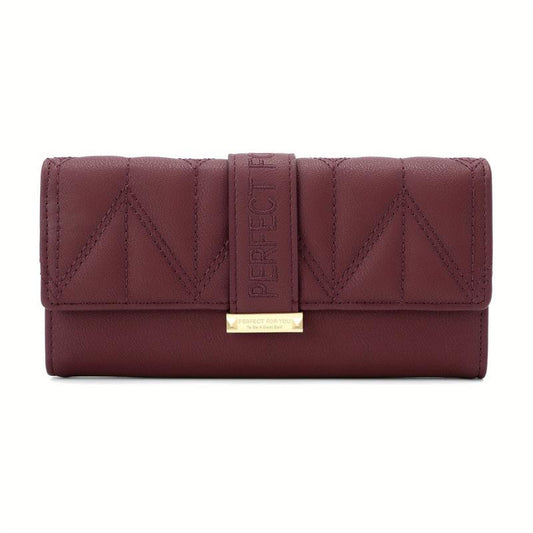 Solid Square Flap Wallet Clutch Bag Faux Leather Long Wallet